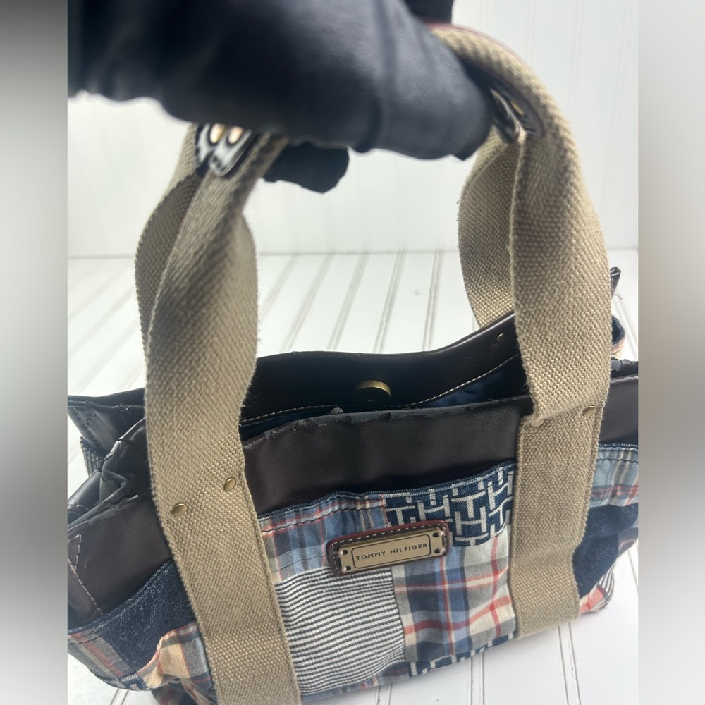 Tommy Hilfiger Vintage Y2K American Patchwork Classic Madras Plaid Denim Handbag - Picture 12 of 15